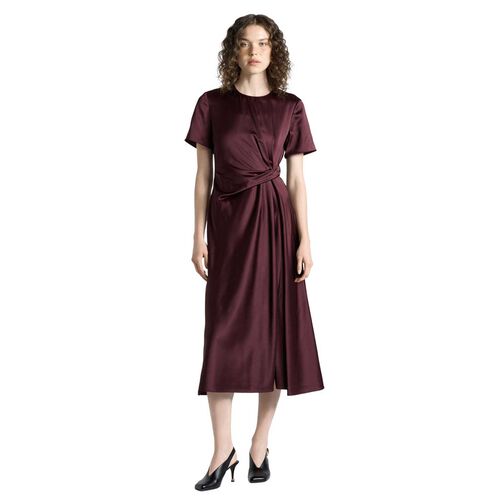 Cue Maroon Matte Satin Viscose Twist Midi Dress